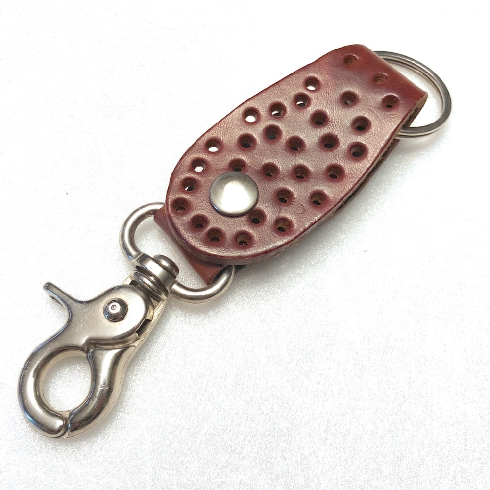 Vintage Perforated Leather Key Fob with Belt Hook
